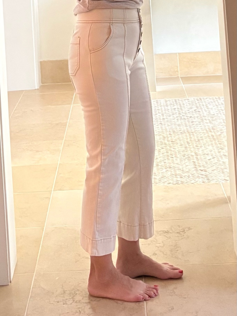 🔥HP🔥Ulla Johnson Ellis Pants, High -Rise, Button-Front Crop Jeans in Cream, Sz 4 - Picture 4 of 7